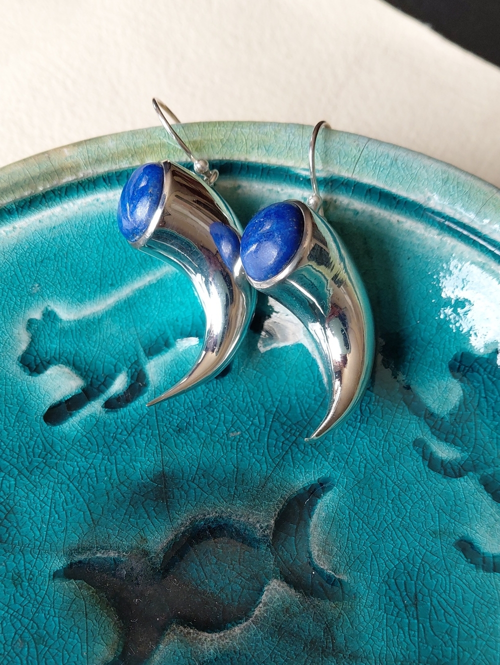Sterling And Lapis Horn Earrings